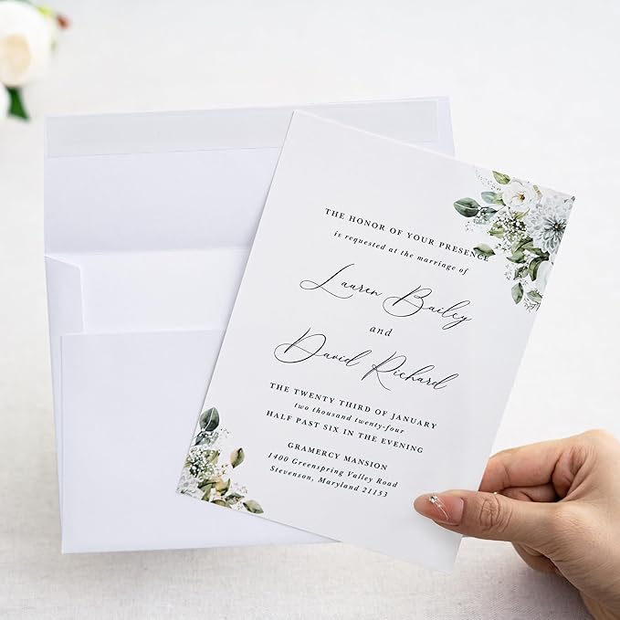 PONATIA 50 PCS 5x7 Envelopes, Self- Adhesive White A7 Envelopes for Weddings, Invitation Cards, Photos, Postcards, Greeting Cards Mailing, Baby Shower, Graduation, Christmas Gift Cards