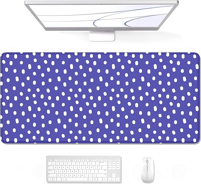 Auhoahsil Desk Mouse Pad, Large Gaming Mousepad, XXL Desk Pad, Extended Long Superior Micro-Weave Cloth Non-Slip Rubber Big Computer Mouse Mat for Gamer, Office & Home, 35" x 15", Purple Dots