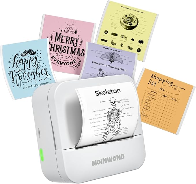 Notebuddy Mini Sticker Printer Doodle Dash Portable Thermal Printer Inkless Pocket Photo Printer Bluetooth for Learning Assistance, Scrapbook Supplies,Journal,Study Notes with Sticker Paper,White