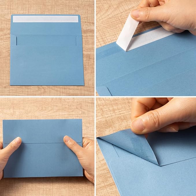 100 Pack Blue A7 Envelopes with Blank 5 x 7 Cards Self-Adhesive Business Envelopes Invitations Cards Envelopes (5 Colors Blue, A7)