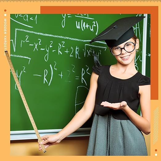 Hoteam 5 Pcs Heavy Duty Wooden Yardstick 36 Inches Natural Wood Yard Stick Ruler with Hang Hole Metal Tips 1/4-inch-thick Yardstick Ruler Metal Ends Meter Stick Clothing Measuring Home Office