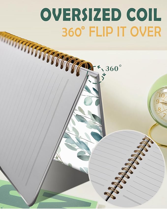 Ruled Spiral Writing Notebook,A5 Hardcover Lined College Journal for Women Lady Girl,Strong Twin-Wire Binding with Premium Paper,8.4" X 6",Perfect for School,Office,Home Gifts(watercolor Leaf