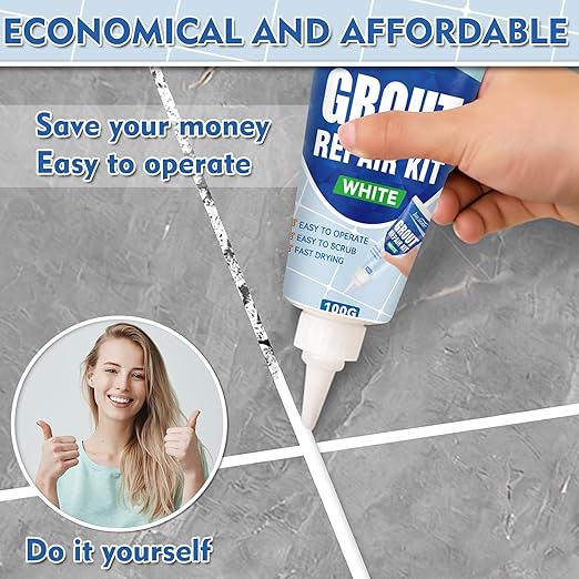 Tile Grout Repair Kit, 2 Pack Fast Drying Grout Filler for Bathroom, Kitchen, Shower, Versatile Triple Use with Grout Sealer, Replace Grout Pen for Restore and Renew Tile Joints Line(White)