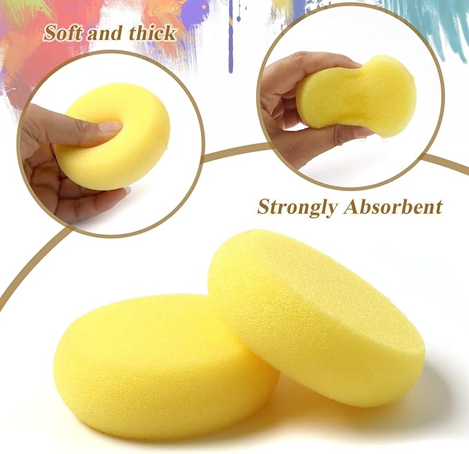 24 Pack Round Sponges Yellow Painting Sponges Synthetic Artist Sponge Pottery Sponge for Painting, Crafts, Ceramics, Household Use and More, 2.8 Inch