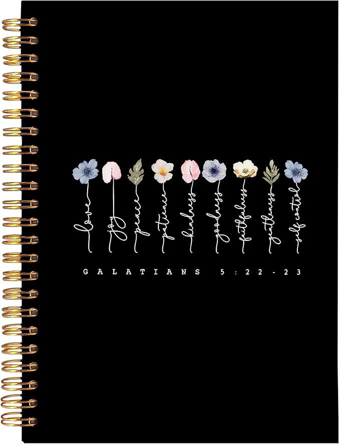 BearCake Boho Floral Christian Notebook Journal,Bible 5:22-23 Christian Gifts for Women, spiral Bible Notebooks for Note Taking, Bible Journaling Notebook,Spiral Notebook 5.5x8.3 black