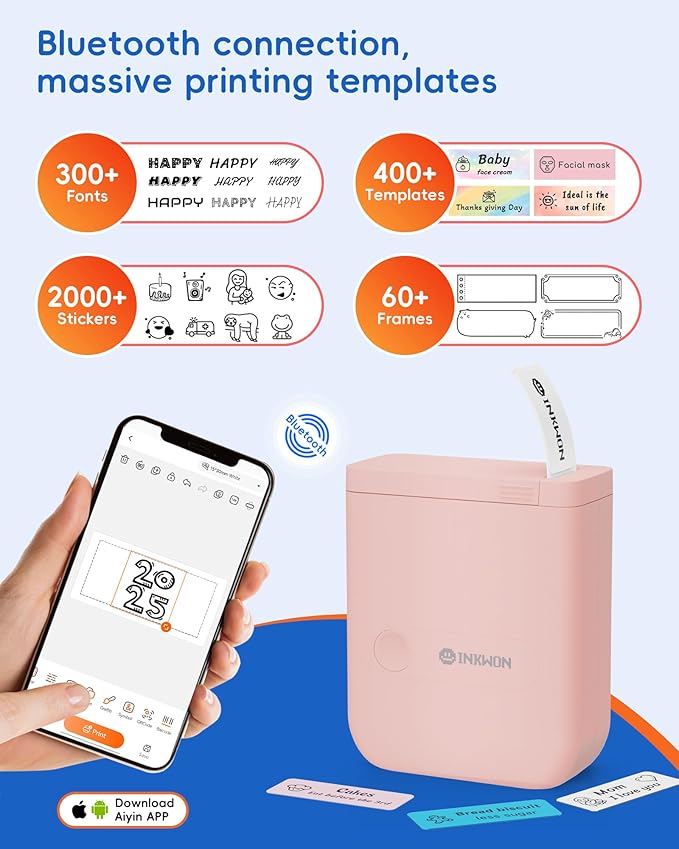 D110 Label Maker Machine with Tape, Bluetooth Mini Label Maker with Various Templates, Wireless Portable Small Label Printer for Home, Office, Schoo, Pink