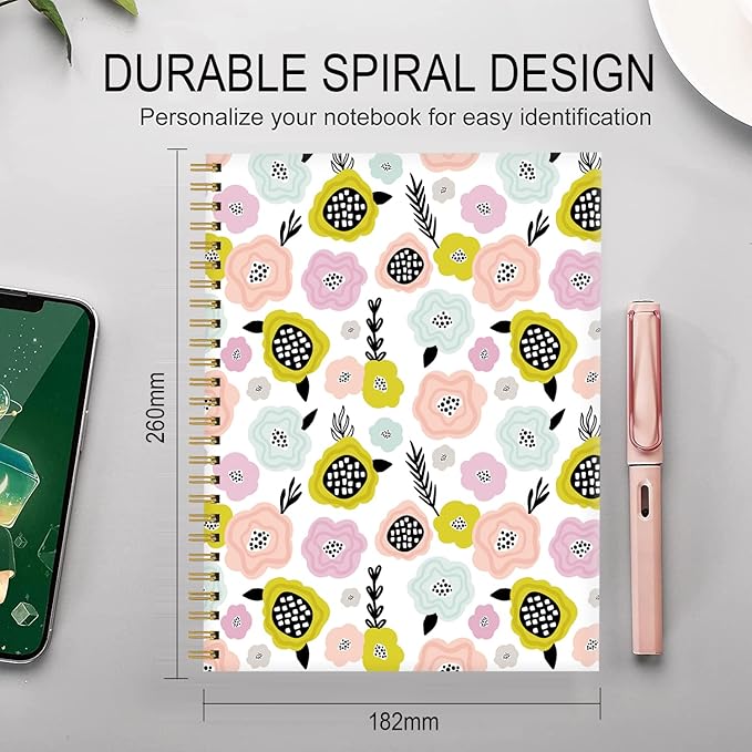 Spiral Journal Notebook for Women,A5 College Ruled Notebooks 6"x 8.4", 120 Pages Lined Journal with Premium Thick Paper,Perfect for School Office Home Gifts(colorful flower plants)