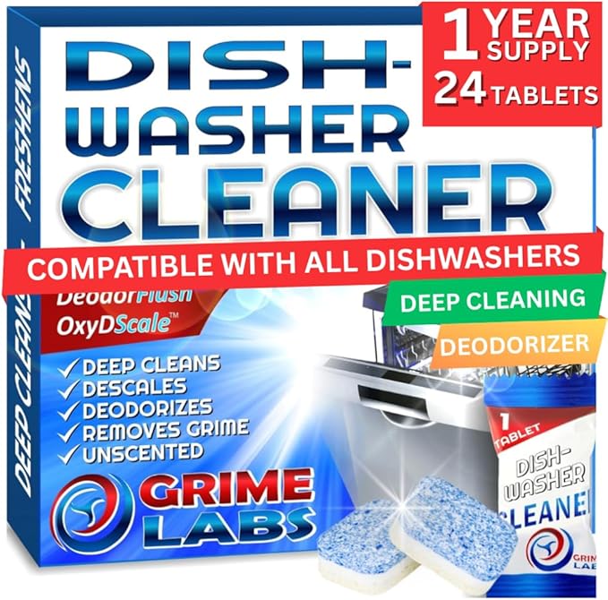 GRIME LABS Washing Machine & Dishwasher Cleaner Tablets Bundle – 12-Month Supply | Deep Cleaning & Deodorizing Tablets for Dishwashers & Washing Machines | 48-Tablet Set – Value Pack