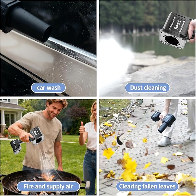 YIREAL Cordless Leaf Blower with Battery 2×4000mAh and Fast Charger,Electric Small Leaf Blower Lightweight Handheld Design,Garden Blower for Lawn Care,Car Blowing Water, Patio Cleaning Leaves and Dust
