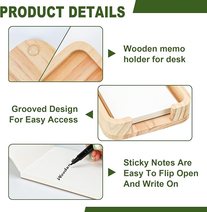 4x6 Memo Paper Holder Organizer for Desk Wooden Note Paper Tray with 100 Sheet Blank Memo Pads 4x6 Index Card Tray Wood Sticky Note Holder for Office Home School