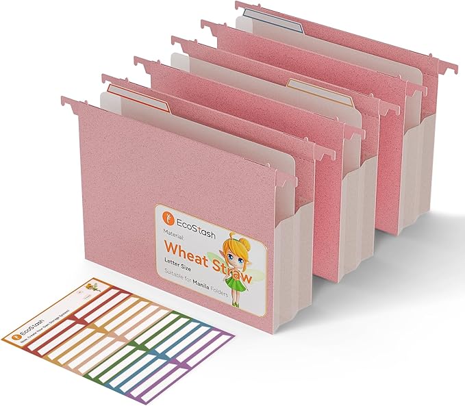 Extra Capacity Hanging File Folders, 3.15" Reinforced Wheat Straw Expanding Hanging Folder Letter Size, Heavy Duty for Filing Cabinets, File Organizer for Office & Home-Strawberry Pink-3 Packs