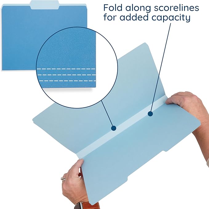 100 Blue Summit Supplies Colorful File Folders with Tabs – Multi Colored File Folders, 1/3 Cut Top Tabs, Letter Size, Durable 11pt Paper, Two Tone, Assorted Colors, Bulk 100 Pack