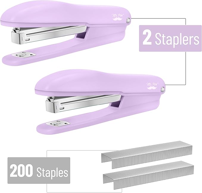 Mr. Pen- Staplers 2 Pack with 200 Staples, 20 Sheet Capacity, Purple Office Stapler for Desk and Classroom
