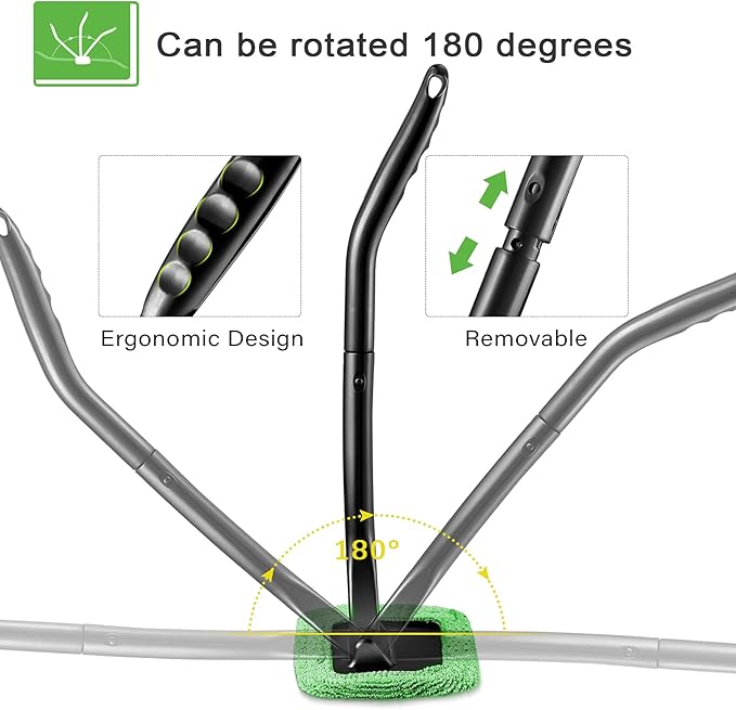 Frienda 2 Set Windshield Cleaner Tool Inside Car Windshield Cleaning Wand Auto Window Cleaner with Detachable Handle, 8 Reusable Microfiber Pads and 2 Spray Bottles for Car Interior(Green)