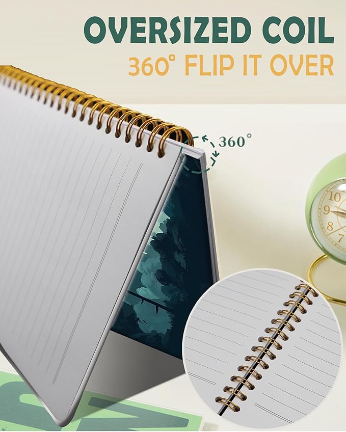 Ruled Spiral Writing Notebook,A5 Hardcover Lined College Journal for Women Lady Girl,Strong Twin-Wire Binding with Premium Paper,8.4" X 6",Perfect for School,Office,Home Gifts(green mountain forest)