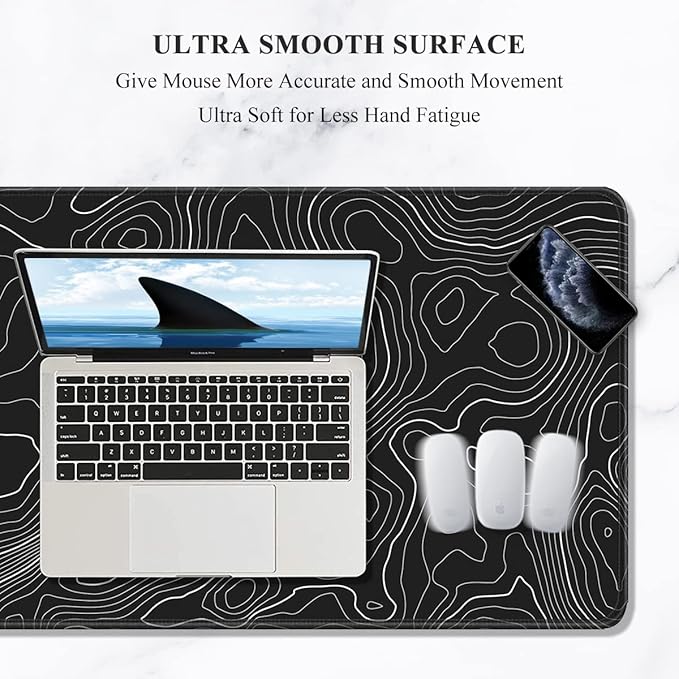 Auhoahsil Large Mouse Pad, XXL Desk Pad, Extened 35" x 15", Non-Slip Rubber Base, Stitched Edges, Superior Surface, Waterproof Keyboard Mat, Large Mousepad for Gamer, Office & Home, Black Contour