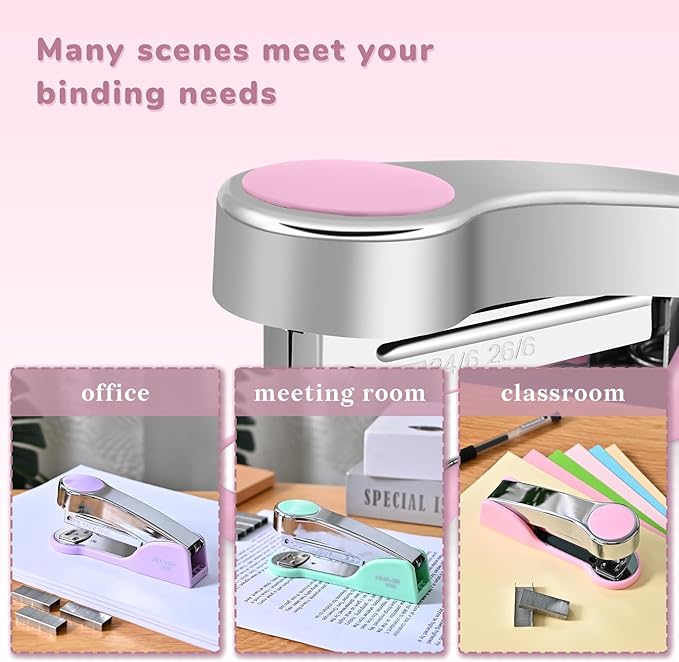 Temiary Metal Desktop Stapler with 2000 Staples Standard, 25 Sheet Capacity, Jam Free, Reduced Effort, for Desk Classroom Office Supplies (Pink)