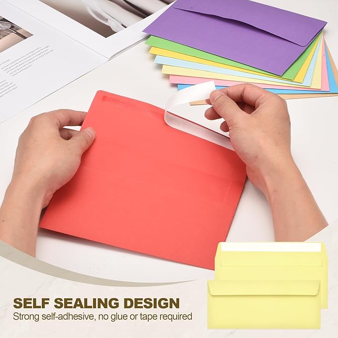 PATIKIL 100 Pack Light Yellow #10 Business Envelopes, Colored Self Seal Letter Size Envelopes for Business Mailing Office Checks Invitation, 4-1/8 x 9-1/2 Inches