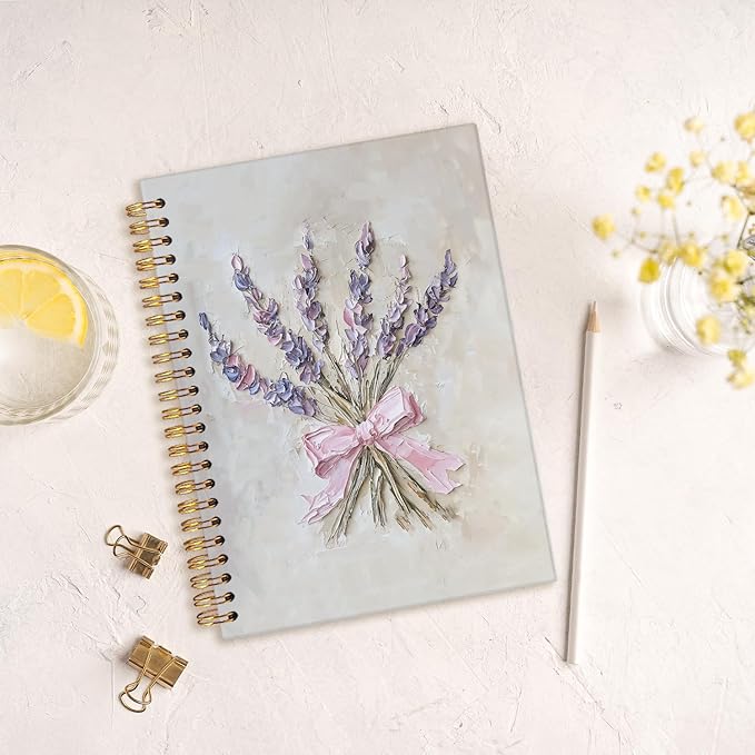 MOFUYU Pink Bow Floral Journal for Women Girls，Floral Coquette Aesthetic Spiral Notebook，Pretty Trendy Notebook, Girl School Supplies for Notes, Writing & Gifts, A5 Size 5.5x8.3