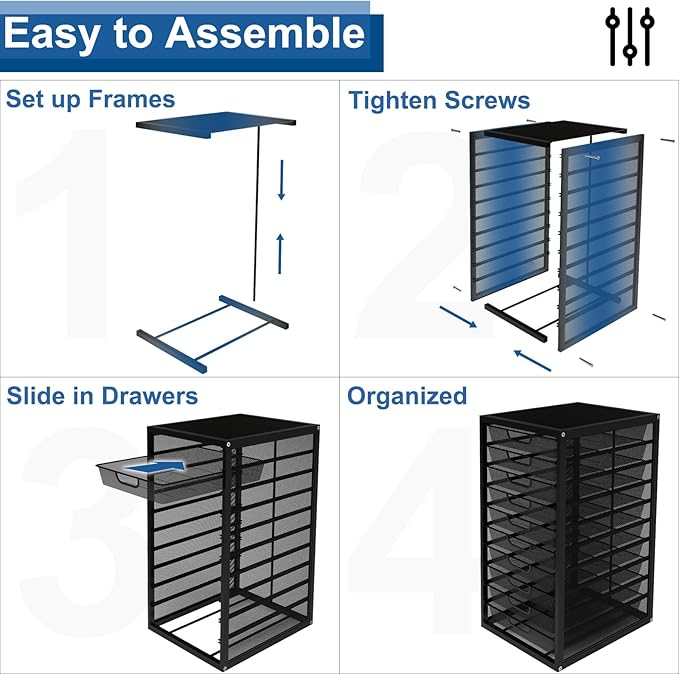 Natwind Mesh file organizer 10 drawers, Office Supplies Desktop Organizers and Accessories Stationery Storage, Paper Letter Tray, File Binder Organizer for Home Office School,Black