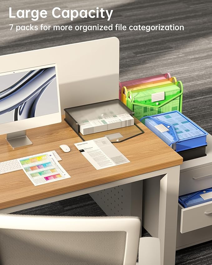 7 Pack B4 Plastic File Folders, Waterproof Transparent Expandable File Folder, Expanding File Folder Plastic File Folders, Portable Large Capacity B4 File Wallet for Office/Business/School