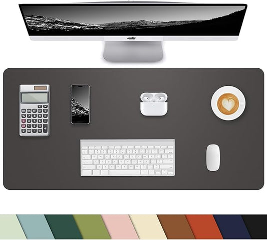 Small Desk Mat,Leather Desk Pad Protector,Desk Mouse pad,Office Desk mat,Laptop Mat for Desk, Non-Slip PU Leather Desk Blotter,Waterproof Desk Writing Pad for Office/Home(31.5"x15.7",Dark Grey)