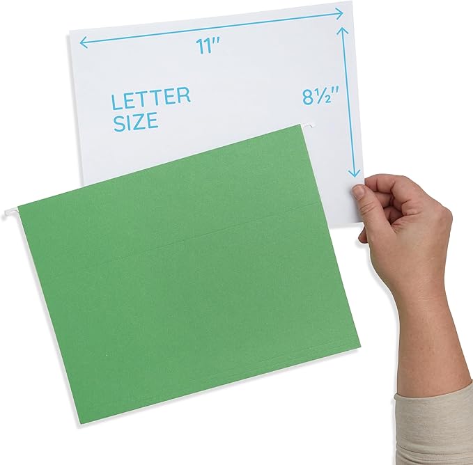 Blue Summit Supplies 25 Colored Hanging File Folders Letter Size with Tabs, Colored File Folders Hanging, Assorted Colors, Reinforced for Office Filing and Organization