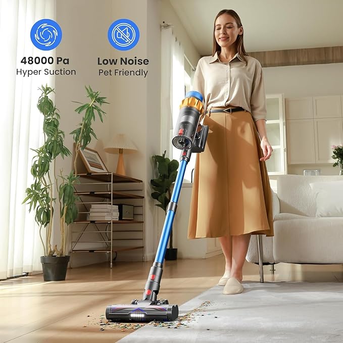 Cordless Vacuum Cleaner, 600W 50KPA 70Mins Self-Standing Vacuum Cleaners for Home,Stick Vacuum with Aromatherapy, Anti-Tangle Brush, Wall Mount Charging Vacuum for Hardwood Floor/Carpet/Pet Hair