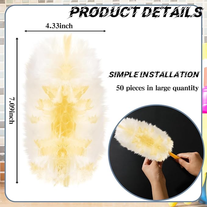 Vesici 50 Pcs Duster Refills Compatible with Swiffer Dusters Bulk Disposable Replacement Thickened with 1 Handle Heavy Duty for Cleaning, Office (Yellow)