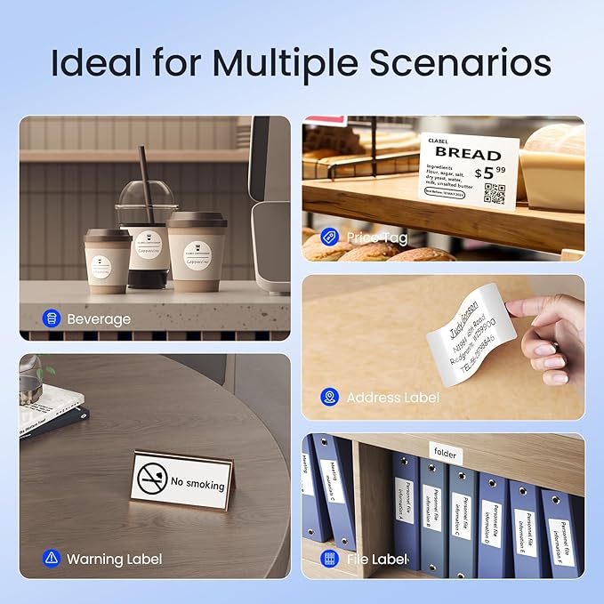CLABEL Label Maker, Thermal Barcode Printer with No Bound Consumables, Bluetooth & USB Connection, Supports Various Sized 0.98"-1.96", Label Printer for Small Business