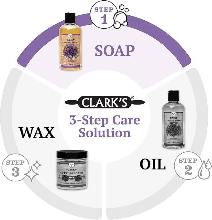 CLARK'S Cutting Board Organic Soap - Enriched with Lavender & Rosemary Oils - Cleaner for Butcher Block, Countertop and Utensils - Cleans and Restores Wood - Use Before Food Grade Mineral Oil