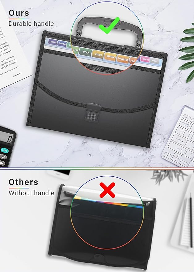 Accordion File Organizer,Portable Expanding File Folder with Handle,12 Pockets Accordion File Box,Visible Window for Quick Lookup,Colored Tabs,A4/Letter Size Documents Paper Bill Filing Organizer