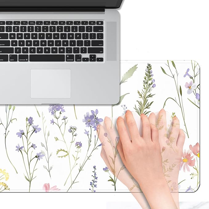 Floral Large Mousepad 31.5 x 15.7 inch, Waterproof Desk Mat Gaming Mouse Pad, Aesthetic Flowers Desktop Mat, Laptop Pad, Computer Writing Mat for Home Office (Purple Pink White D, XX-Large)
