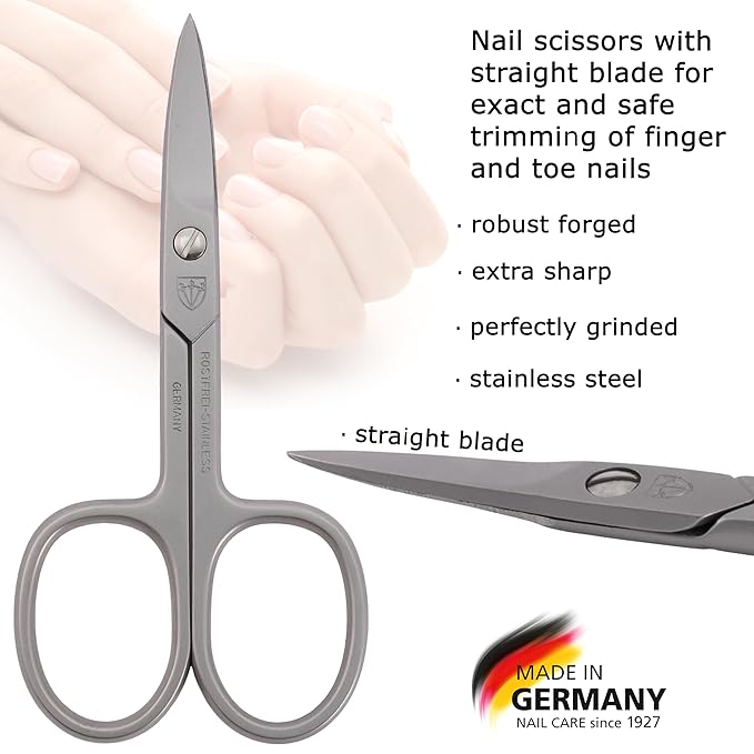 3 Swords Germany - brand quality STAINLESS STEEL INOX STRAIGHT NAIL SCISSORS (1 PIECE) with case for manicure pedicure - nail care by 3 Swords - Made in Germany