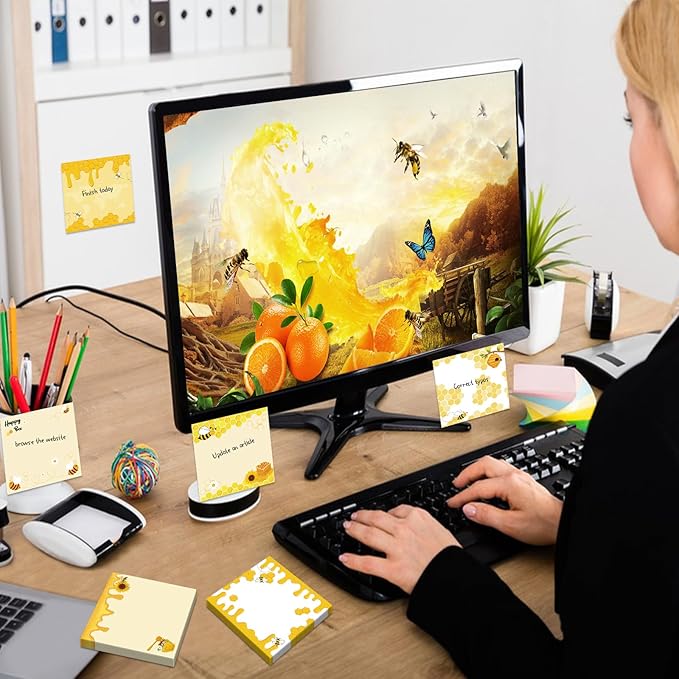 600Pcs Bee Sticky Notes, Self-Stick Bee Note Pads to Do List Memo Pads Cute Sunflower Bee Memo Notes Message Reminder for Bee Lovers Spring Summer Office Home School Supplies