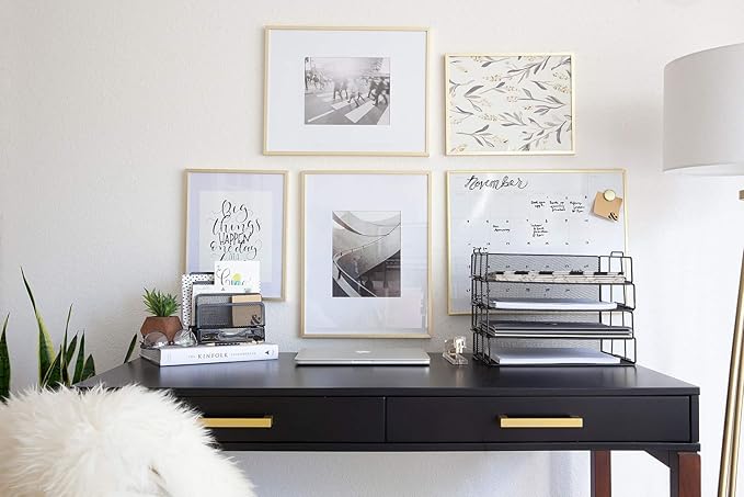 Blu Monaco Desk Organizers - 4-Tier Stackable Paper Tray - Black Metal Mesh Letter Tray File Holder Organizer