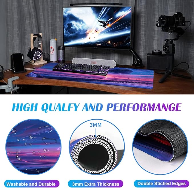 Anime Landscape Mouse Pad, Oversized Gaming Desk Pad, Space Planet Computer Mouse Pad, XXL Laptop Mouse Keyboard Pad, 35.4 x 15.7 x 0.12 Inch Office Desk Decoration