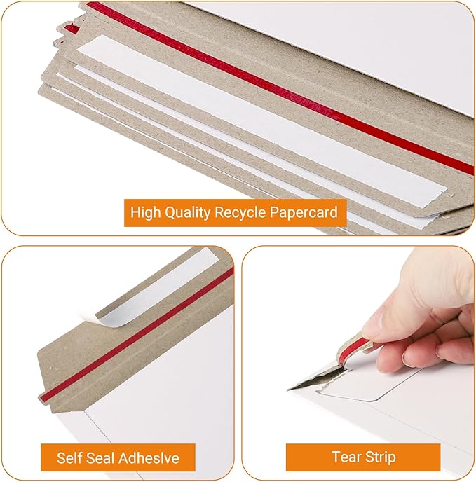 100 Pack 6.5x4.5 inch Rigid Mailer Self Seal Photo Document Mailers, Stay Flat White Cardboard Shipping Envelopes White Photography Mailers for CD, Photos, Document