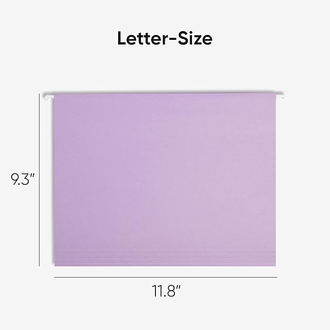 Smead Standard Hanging File Folders, 25 Count, Lavender, 1/5-Cut Adjustable Tabs, Letter Size (64064)