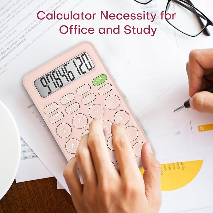 Cute Calculator, Basic Four Function for Teachers Students Basics Office, Small Handheld Calculators, 8 Digit with LCD Display, Sensitive Button, 5.5×3.2 inches Pink