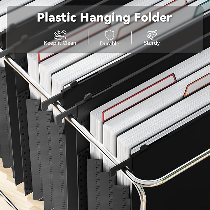 ANSOOK Plastic Hanging File Folder Letter Size,5" Expanding File Folder,6 Packs Extra Capacity File Folder with Tabs,Accordion Pockets Organizers,Black File Cabinet Folders for Documents Home Office