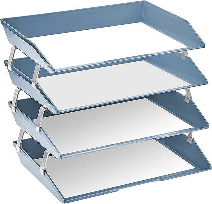 Acrimet Facility 4 Tier Letter Tray, Side Load, Letter Size/A4, Desktop File Organizer, Plastic (Solid Blue)