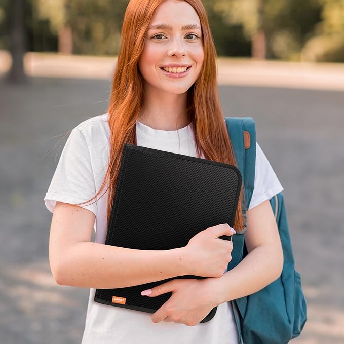 Sooez 13 Pocket Accordion File Organizer, Zipper Expanding File Folder Organizer, Reinforced Plastic Accordion Folder, A4 Letter Size, Portable Folders for Documents, Black