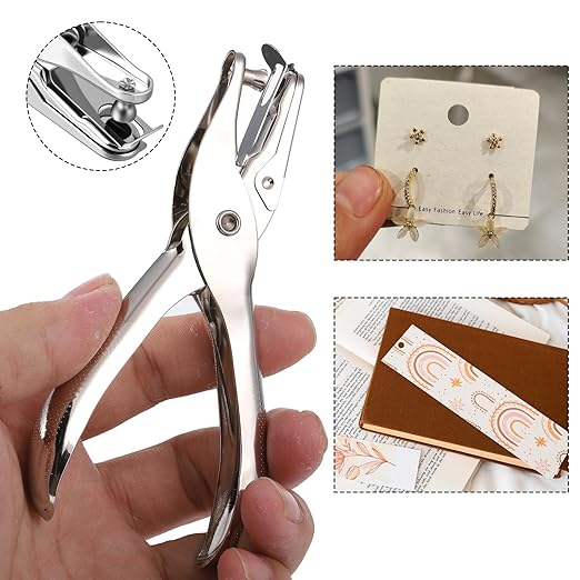 1 Pcs Circle Shaped Hole Handheld Paper Punches, 1/8 Inch Small Single Hole Punch, Mini Metal Hole-Punches for DIY Craft Paper, Tags, Ticket, Greeting Cards for Home, Office, 8 Sheet Punch Capacity