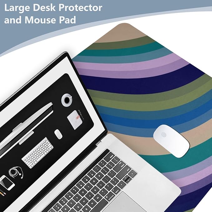 Mouse Pad Desk Mat Leather Desk Pad Large Gaming Desk Cover Protector Mat for Keyboard Computer Laptop Office Waterproof 35.4 x 16.5 Inch Swirls Waves