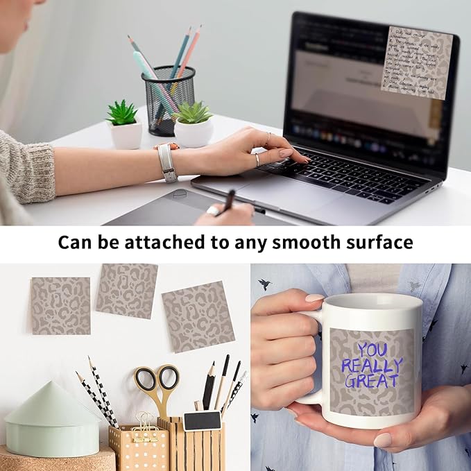 2 Pack Sticky Notes 3x3 Inches, Bright Cute Strong Sticking Power, Easy to Post for Home, Office, 80sheets/Pads, Black Leopard Print