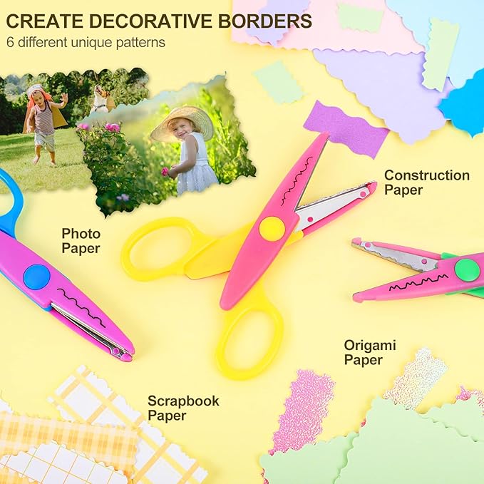 UCEC Craft Scissors - Decorative Edge, 12 Pack, Colorful Color, Zig Zag & Pattern Scissors for Crafting & Scrapbooking