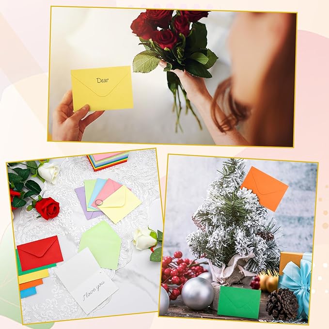 100 Pack 4 x 2.75" Colorful Mini Envelopes 120GSM Gift Card 10 Color Envelopes Bulk Small Paper Gift Card Sleeves Greeting Card Business Card Tiny Envelope Pockets for Card & Invitation