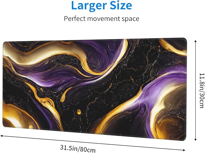 Black Marble Extended Big Mouse Pad Large,XL Gaming Mouse Pad Desk Pad,31.5x11.8inch Long Computer Keyboard Mouse Mat Mousepad with 3mm Non-Slip Base for Home Office Work-Purple and Gold Marble