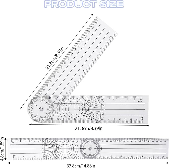 Plastic Goniometer Clear Quick Angle Protractor Angle Finder Angle Ruler with 7 Inch Arm 360 Degree Angle Measurement Tool for School Office Measuring Drawing Students Work (2 Pcs)